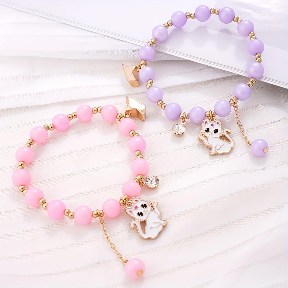 2 Pezzi Clip Magnetica Abbinate Braccialetti Carino Cartone Animato Gatto Ciondolo Elastico Acrilico Perla Sintetica Perline Braccialetti dell'Amicizia