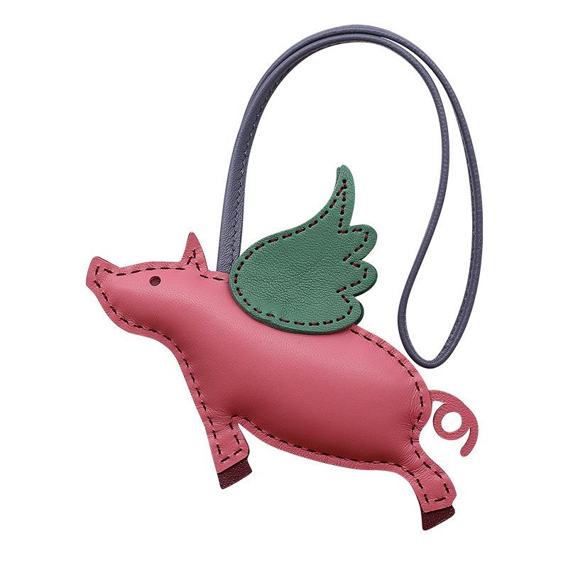 Cow Leather Keychain Pendant for Ladies Fly Pig Bag Charm Handmade Handbag Pendant Car Decorate Bag Accessories