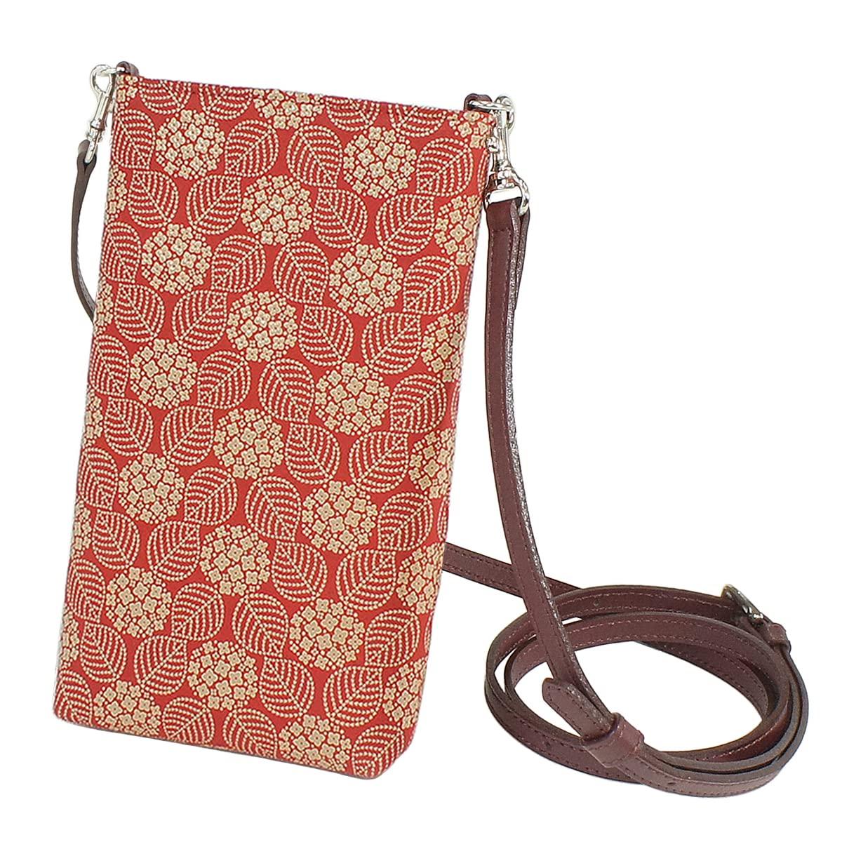 

Indenya Inden Sacoche Smartphone Pochette Smartphone Case Crossbody Deerskin Red x White Lacquer Hydrangea Pattern 5029-13-174