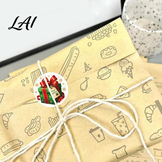 Decorative Adhesive Decals Christmas Round Stickers Santa Claus Snowman And Gingerbread Patterns Print DIY Gift Tags Self Holiday Envelope Seals for