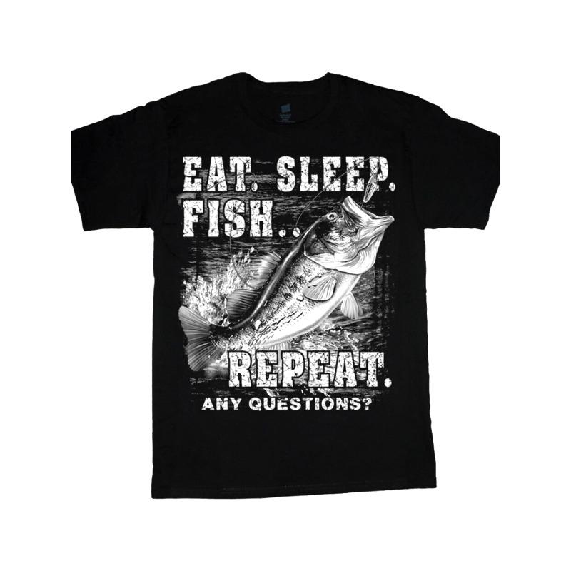 

European sizes Funny Fishing shirt for men eat sleep fish bass decal t-shirt gift for men American local iron-on 4XL чорний