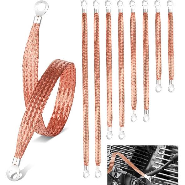 14Pcs Ground Straps, 10/12 Inch Engine Universal Automotive Ground Strap Kit Braided Copper Ground Straps Automotive Ground Strap Wire Ground Strap