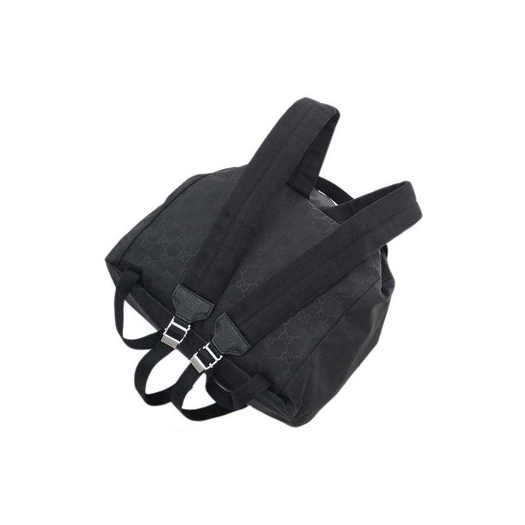 Gucci GG Nylon Leather Trim Medium Backpack In Black For Unisex Daily Use