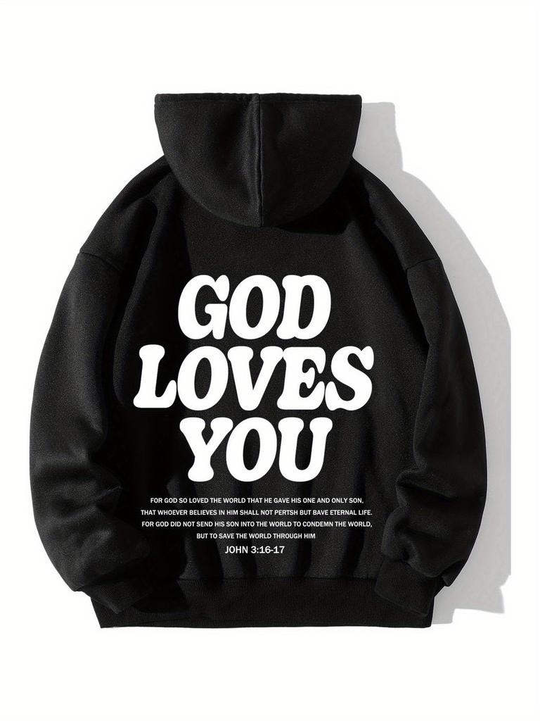 Men'S Oversized Christian Hoodies Letter Graphic Print Drawstring Pullover Hoodies Loose Fit Sweatshirt with Pocket