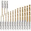 13/16/19 Stück Sechskantschaft Titanbeschichtete Spiralbohrer-Set Hochgeschwindigkeitsstahl 1,5-6,5 mm Bohrer für Holz Kunststoff
