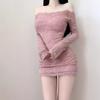 [] Spice Girl Tight Dress Female Sexy Lace Long Sleeve One-word Collar Atmosphere Seaside Dress