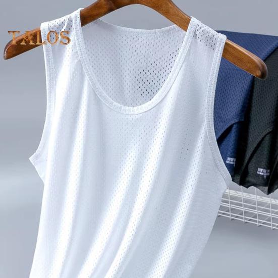 Herren Mesh-Weste Sommer-Tanktop Einfarbig Rundhals Ärmellos Singlet Slim Fit Muskel-Fitness-Shirt für Fitnessstudio Streetwear