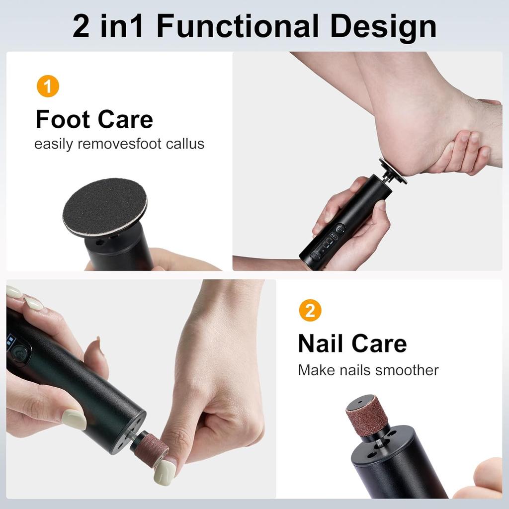 Callus Remover, Adjustable Speed Rechargeable Foot Sander Pedicure Tools for Feet Dead Skin with Sandpaper Disk an