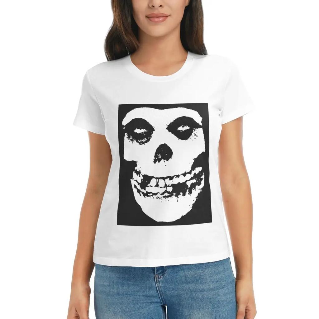 Women TShirt Misfits Skull Summer Short Sleeve Tees Round Neck Cotton T Shirts Clothes Tops Streetwear