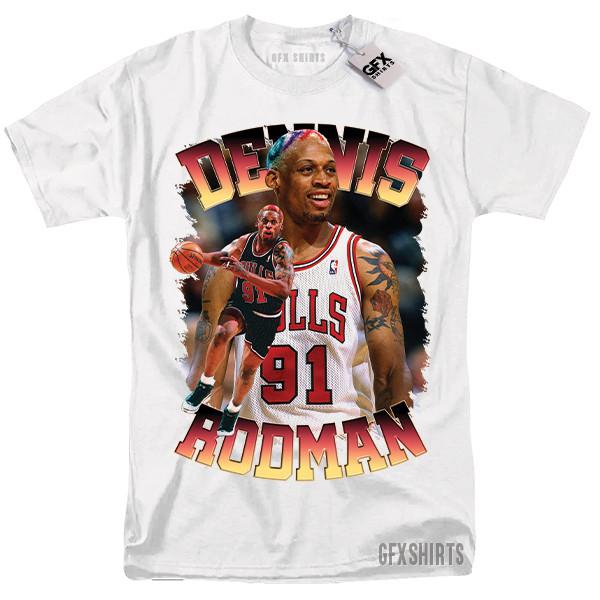 Dennis Rodman Retro Chicago Bulls Rodzilla The Worm White T-shirt XXL
