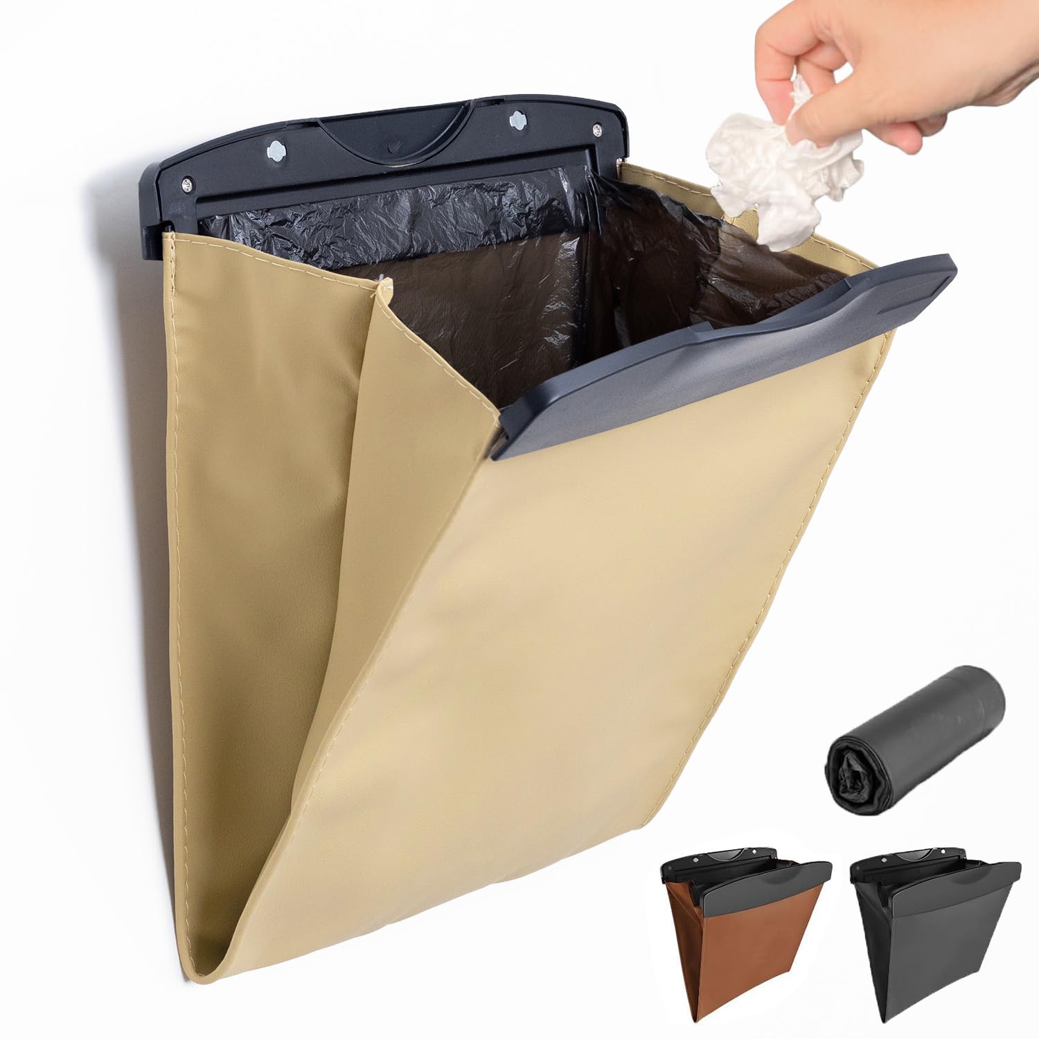 

Тонкое автомобильное мусорное ведро с крючком и двойным 20 мешками, бежевая лента, крепление, в комплекте,