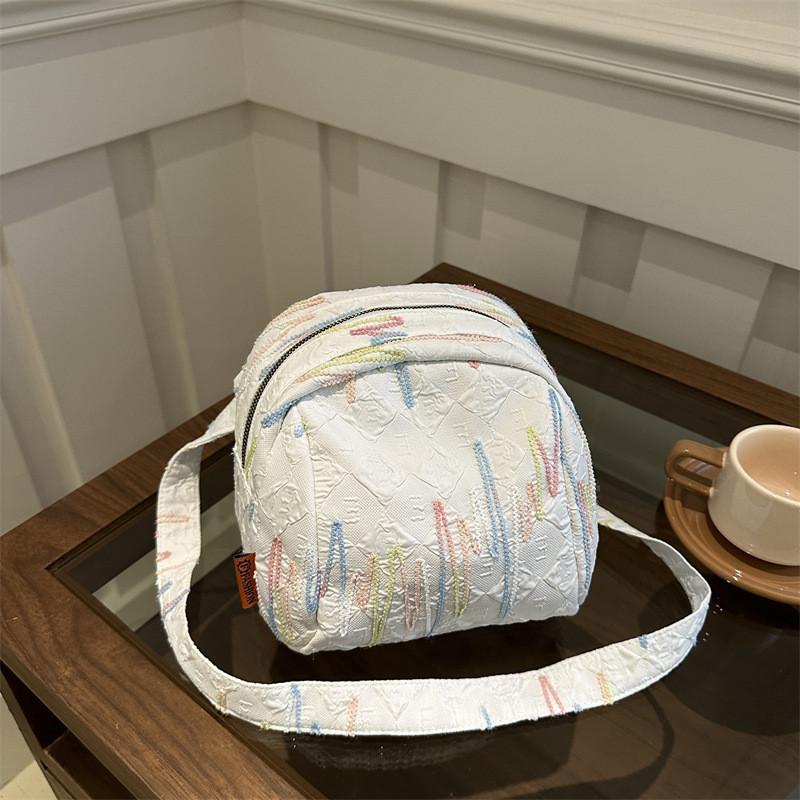 Large Capacity Trendy Canvas Shoulder Bag For Stylish Girls With Round Shape Design In Black White Blue And Pink