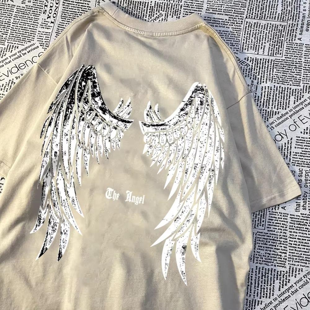 Tricou cu aripi desfășurate îngerul pentru bărbați și femei, tricou cu model, haine de vară, din bumbac, cămașă cu mânecă scurtă, vintage, cu gâtul în formă de O, tricou pentru cuplu