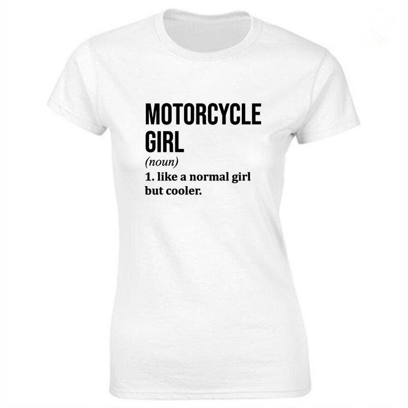 Motorcycle Girl Print Cotton Casual Tshirt Women Funny T Shirt for Lady Streetwear Regular Top Tee