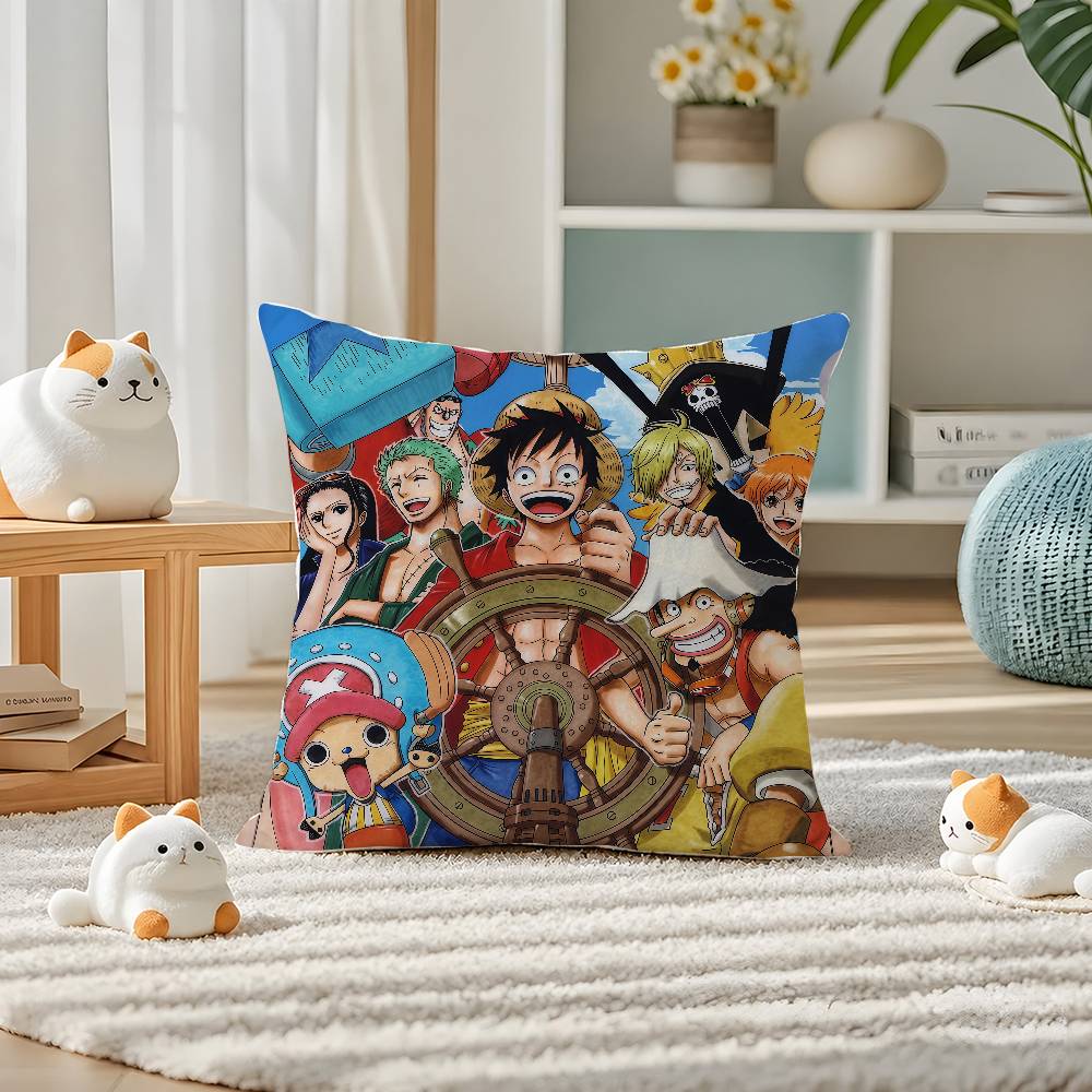 One Piece Straw Hat Pirates Anime Plush Pillow Cover Soft Short Plush Cushion Cover For Sofa Bedroom Home Decor Gift Decoration