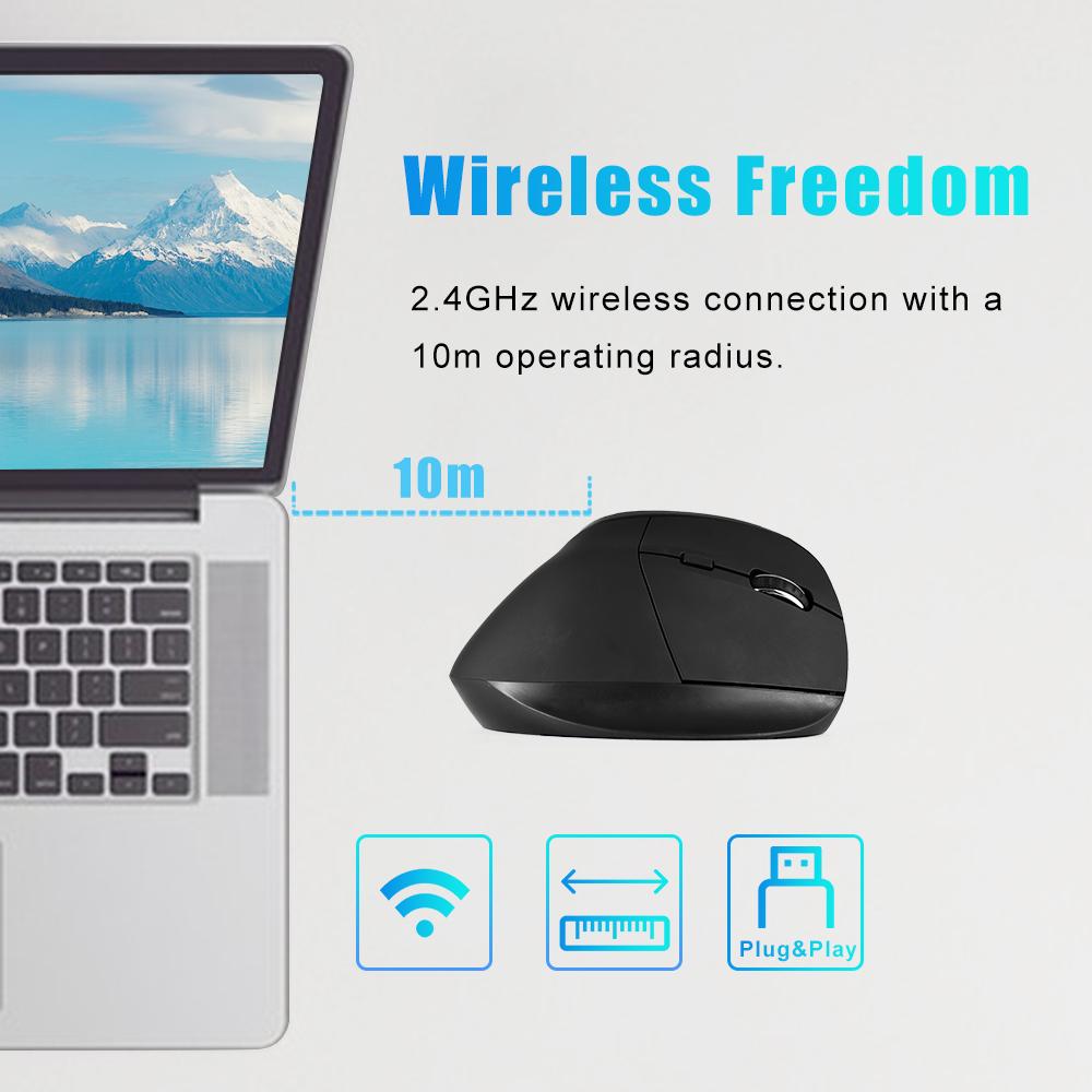 Vertical Mouse Wireless Rechargeable 2.4GHz Ergonomic Movement Speed 2400 6 Button Gaming & Office Mouse USB C Charging