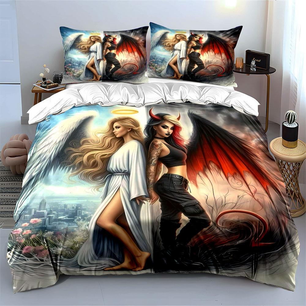 Angel and demon artwork. Bedding sets Duvet cover sets Duvet covers Pillowcases(1 * Duvet Cover 2 * Pillowcases without duvet insert)