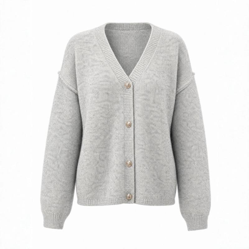 Women S V Neck Long Sleeve Buttoned Knit Cardigan Lazy Casual Loose Sweater