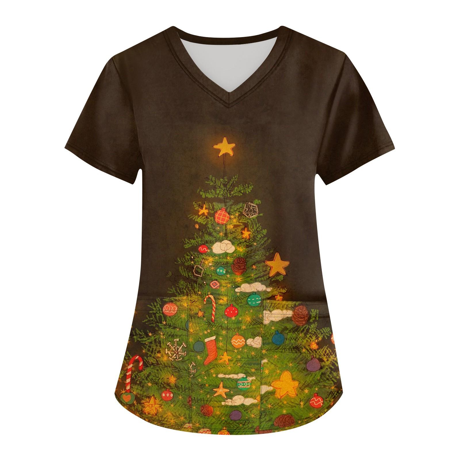 

Женская рождественская печатная рабочая форма с V-образным вырезом и карманом, защитная рабочая форма XXL кофейный