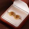 Unique Metal Woven Maillard Wind Tiger'S Eye Stone Stud Earrings Niche Retro Earrings High-End Light Luxury Fashion Earrings