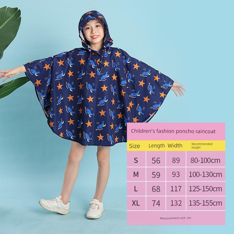 Kids Cape Raincoat Outdoor Walking Children Playing with Water Students Go to School Backpack Waterproof Poncho Multicolor