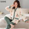 SUKAE New M-5XL Autumn Winter New Cotton Women Pajamas Lady Pijamas Set Loungewear Kimono Cardigan Long Sleeves V-neck Homesuit