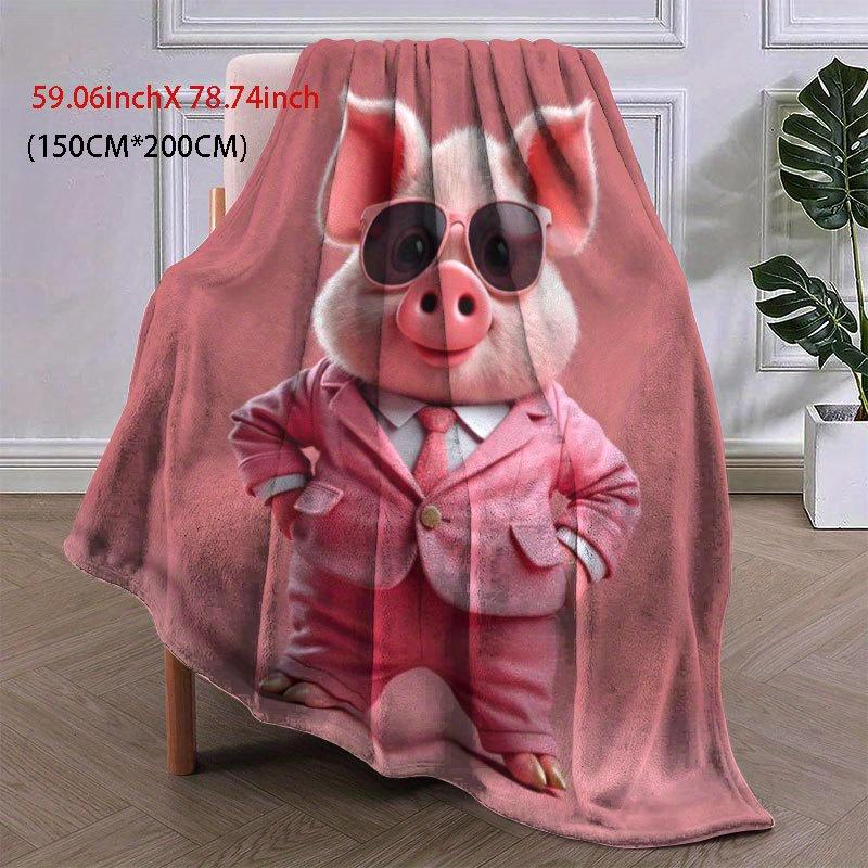 Fashion Pig Glam Blanket Reversible Flannel Throw for Whimsical Style AllSeason Comfort Playful Charm Gift