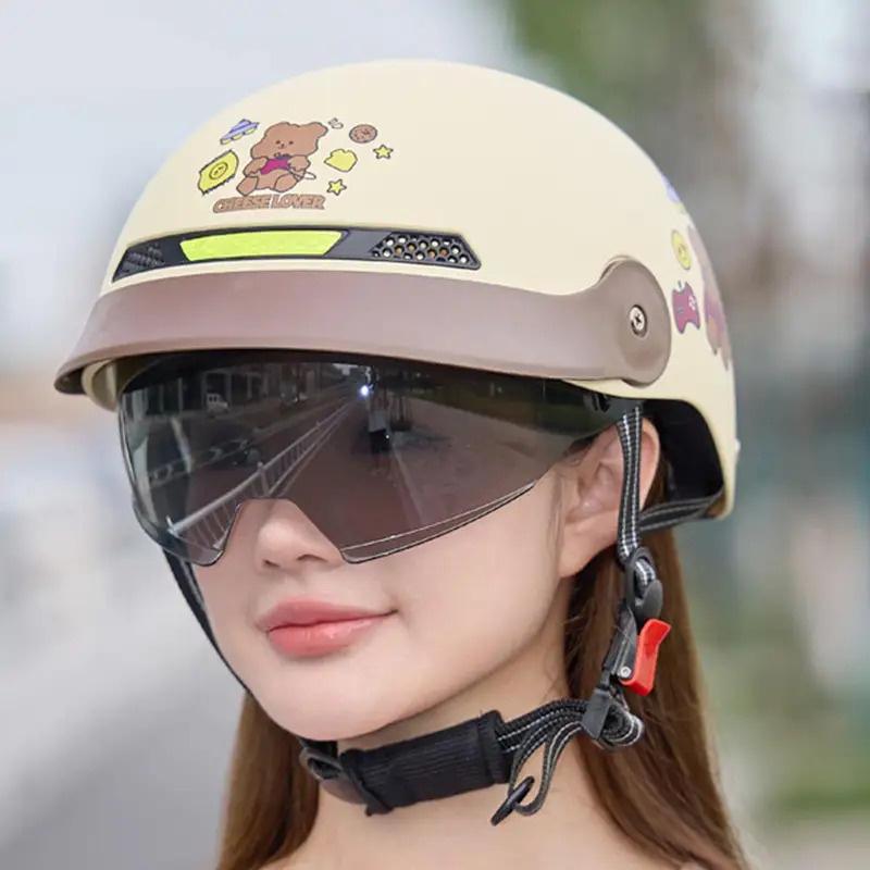 Motorcycle Half Helmet Open Helmet With Sun Visor Quick Release Motorcycle Head Gear For Men Cycling Scooter Skateboard Cruiser