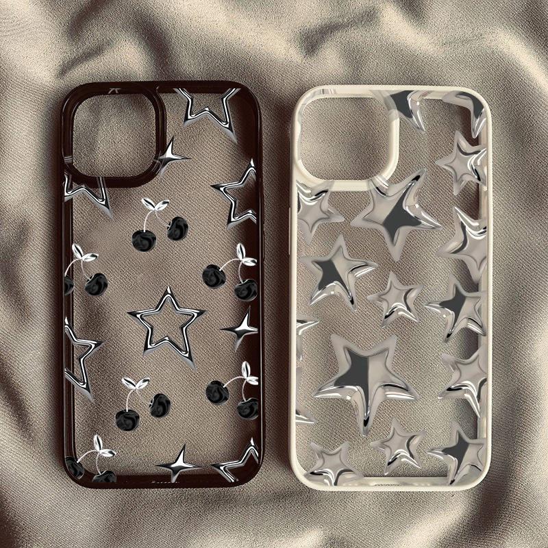 Cartoon Stylish Silver Five Star Print Phone Case for IPhone 16 15 14 13 12 11 Pro Max X XR XS 16e 7 8 Plus Mini Y2k Girl Cover