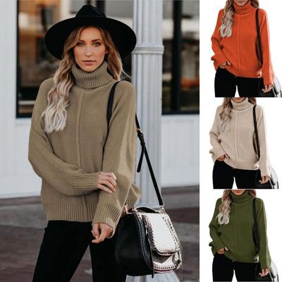 Women's Autumn and Winter Solid Color Loose Knitted Large Size Turtleneck Sweater