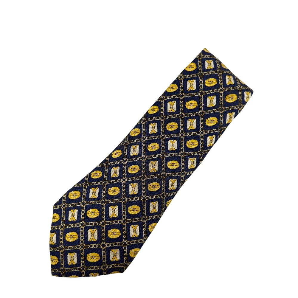 CHANEL Overall handle silk tie Navy silk mens Used