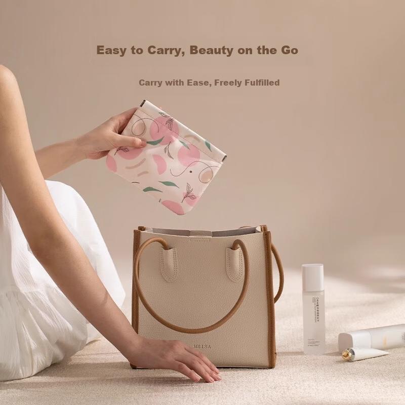 Youshiguang Large Printed Cosmetic Bag Storage Coin Purse with Automatic Snap Closure for Sanitary Napkins and Lipstick Portable