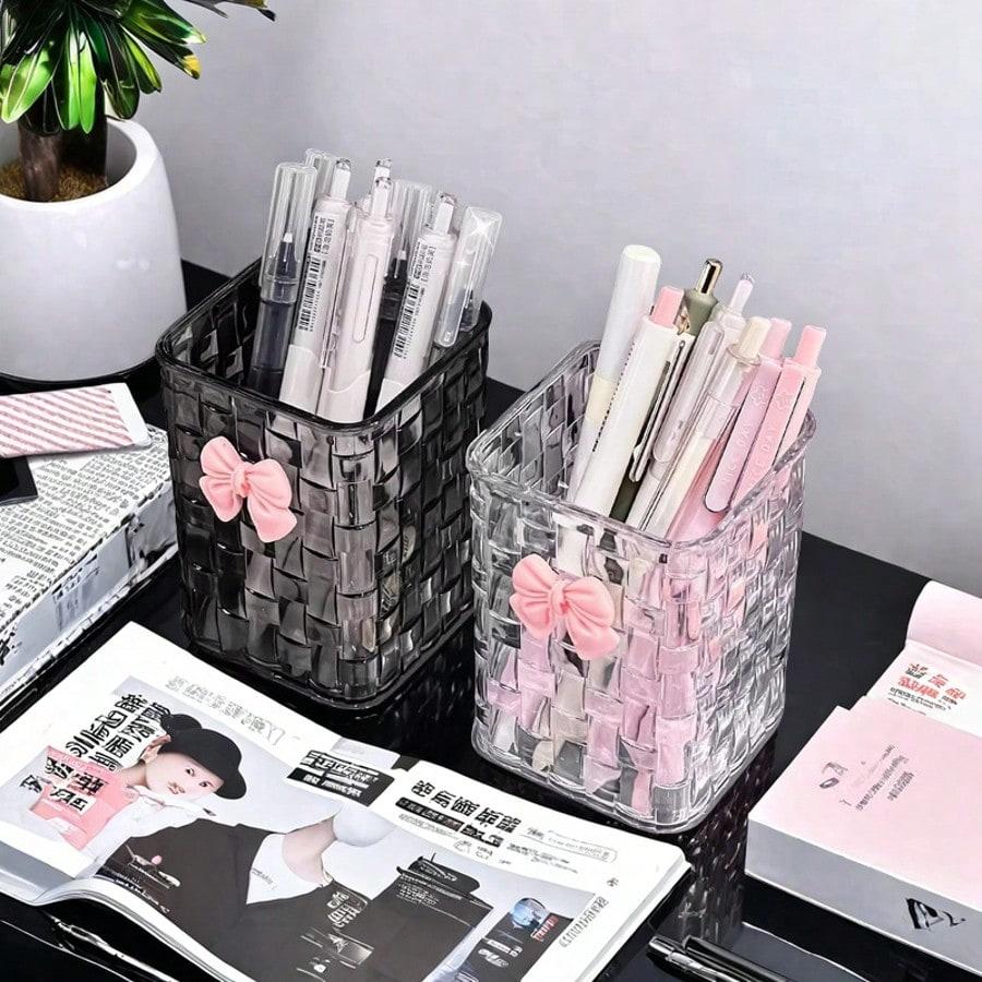 1pc Desktop Pen Holder, Clear Acrylic Desktop Organizer - Pen Holder And Storage Box Daily Necessities For Offices And Dormitories