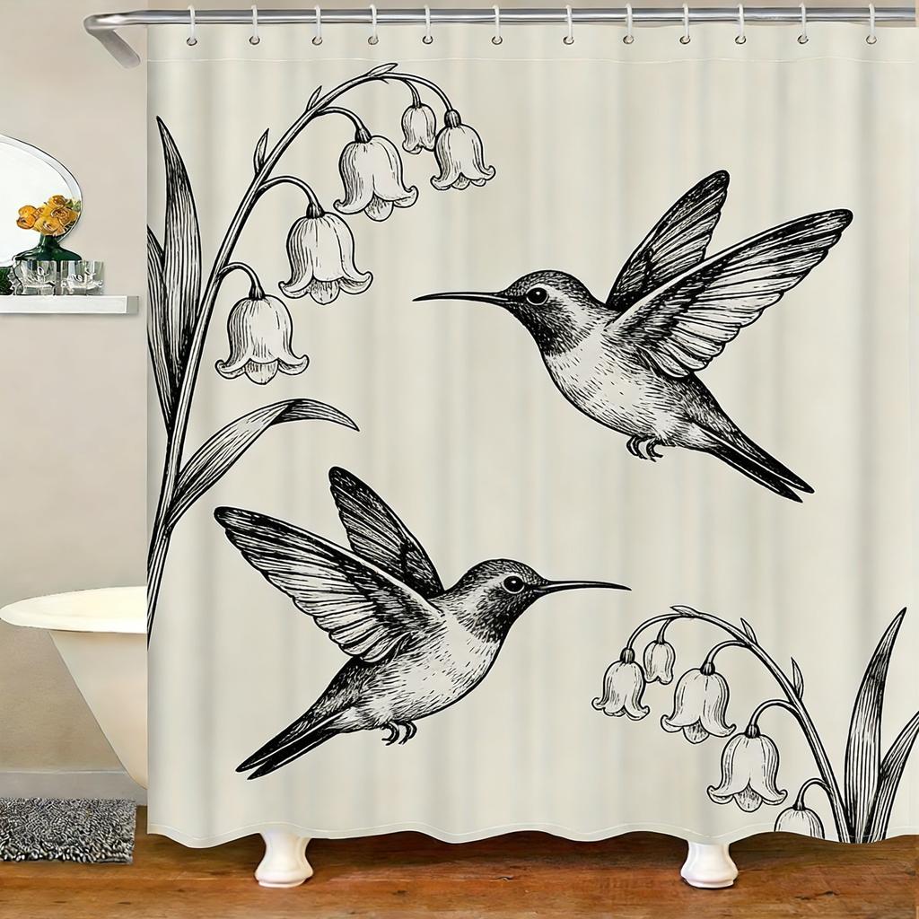 Vintage Moth & Floral Sketch Waterproof Shower Curtain for Bathroom Decor