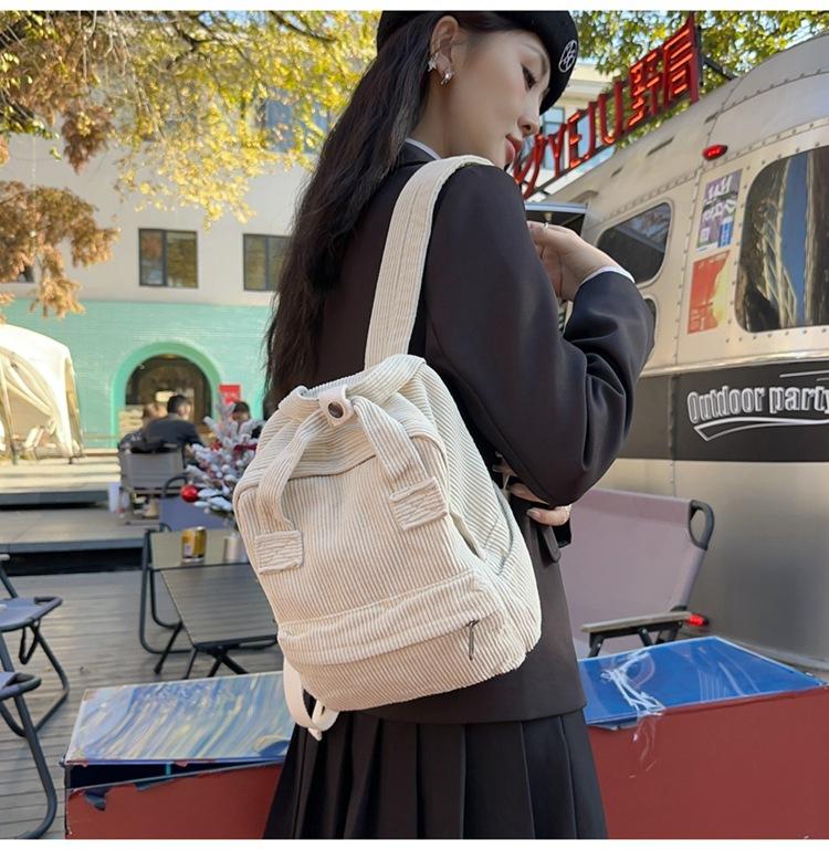 Women's Small Bag Japanese Solid Color Corduroy Schoolbag Female Student Backpack