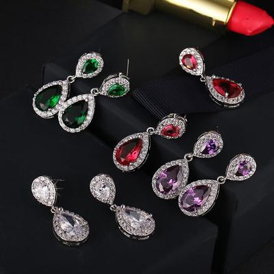 Charm White/Rose/Yellow Gold Color Drop Water Long Earrings Clear Crystal Nail Drop Earings Women Dazzling Wedding Gift