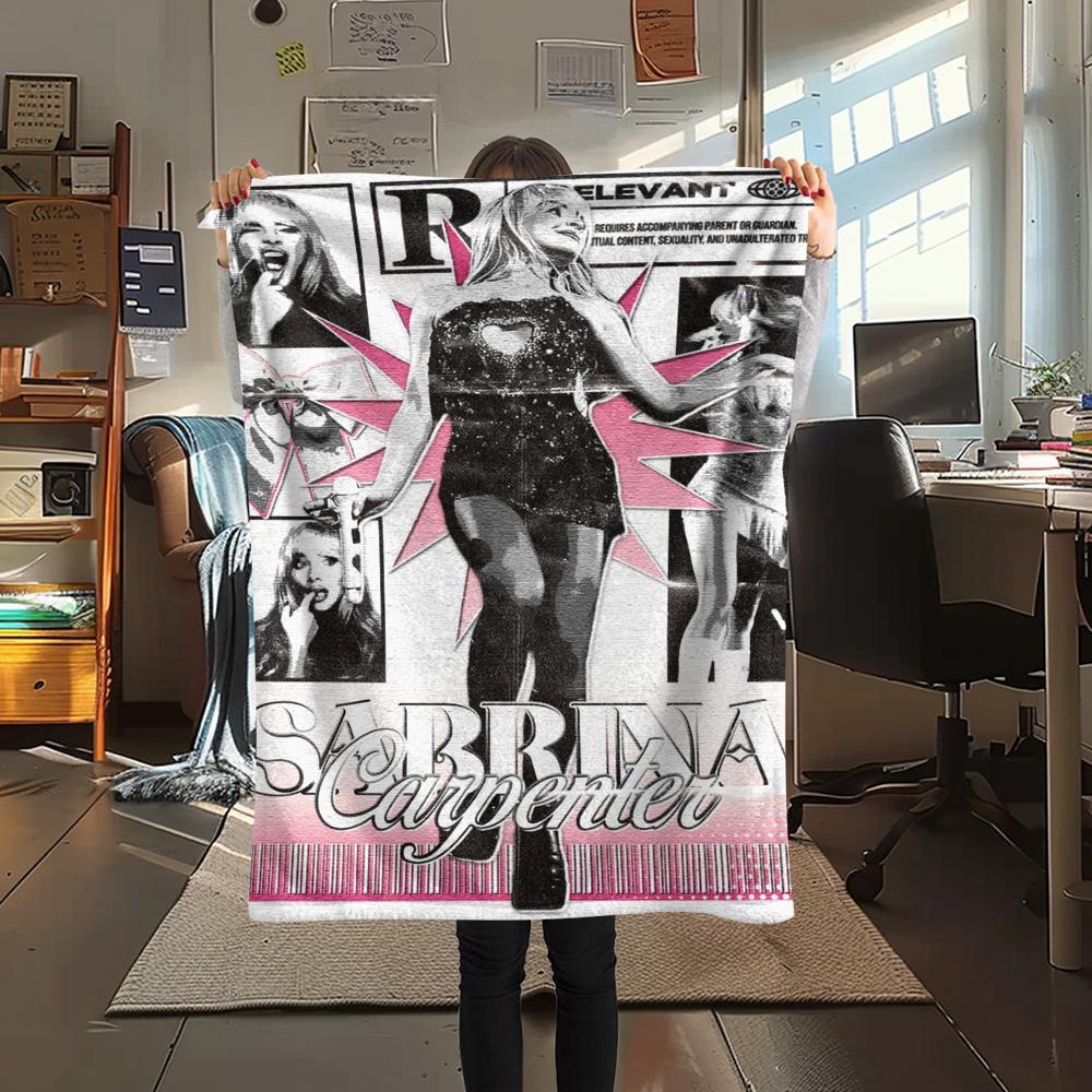 1PC Sabrina Carpenter Print Flannel Blanket, High quality Comfortable for All Seasons, Home Decor, Warmth and Comfort, Perfect for Christmas Gifts