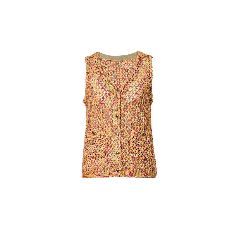 

Blacknini Havana Italy Import Cofil Segment Dye Tape Yarn Cut Out Knitting Vest Cardigan Gradient Knitting vest (COFIL)(In stock) L