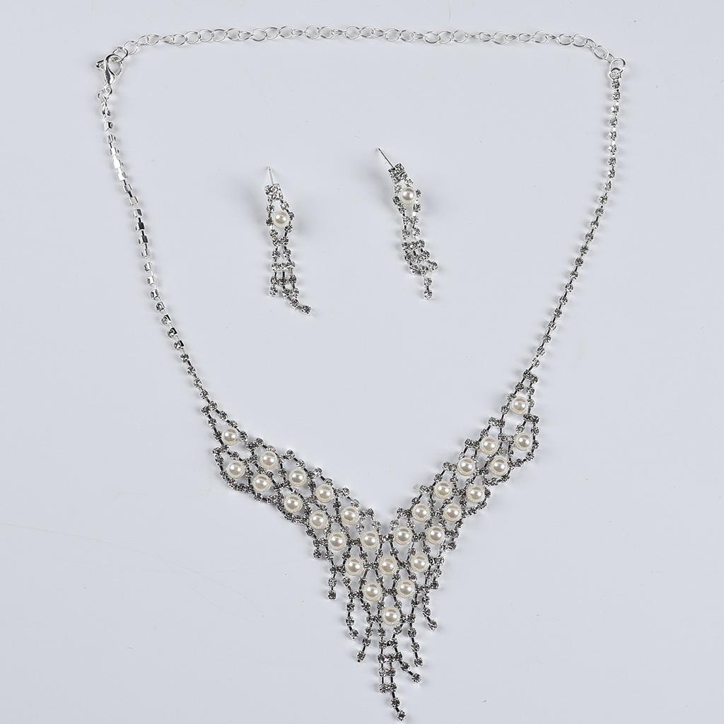 European and American Pearl Necklace Set Rhinestone Earrings Jewelry Set Banquet Dress Versatile Bridal Accessories