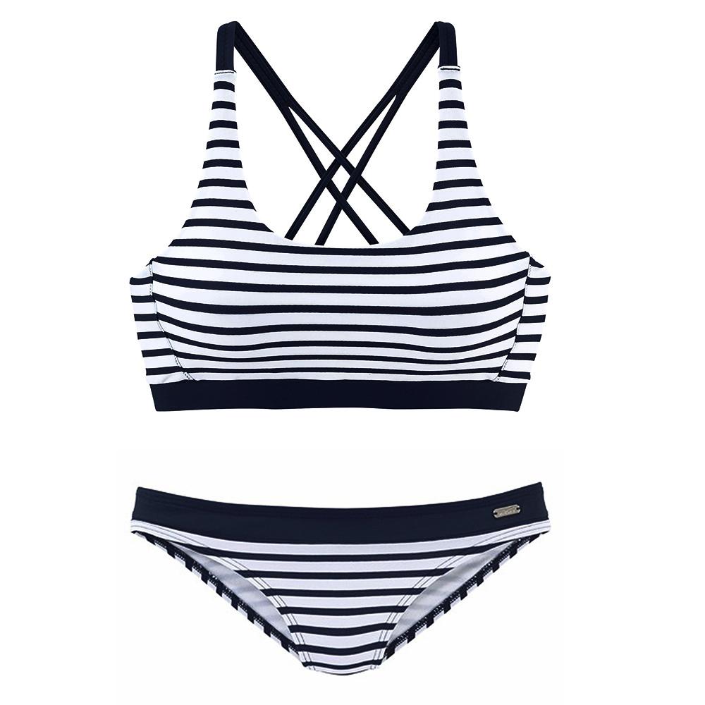 

Женский комплект танкини в полоску сзади с перекрестным ремешком, бикини, купальный костюм, купальник из 2 предметов M