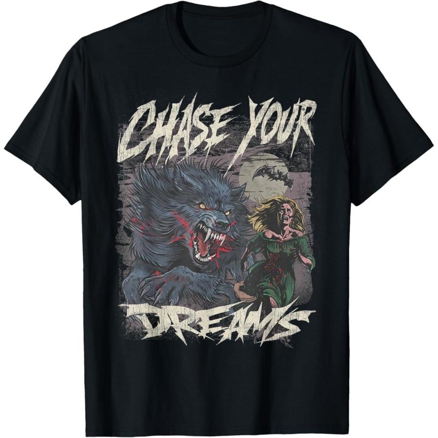 DCOJUZBO Chase Your Dreams Funny Werewolf Horror Retro Art T-Shirt S