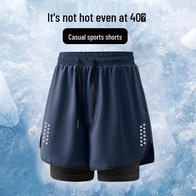Unisex Quick-Dry Fake Two-Piece Summer Sports Shorts, Anti-Exposure, Running Three-Quarter Style
