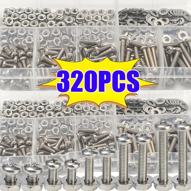 Stainless Steel Hex Nut and Bolt Set - 320pcs, Durable M2 M2.5 M3 M4 M5 Metric Size, Universal Hardware Kit for DIY Projects and Repairs