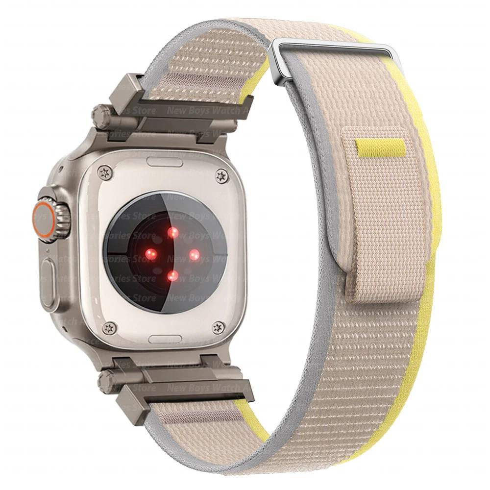 Nylon Strap For Apple Watch Ultra 2/1 49mm 46mm 45mm 44mm Metal Connector Bracelet For iWatch Series 10 9 8 7 6 5 4 se Men Band