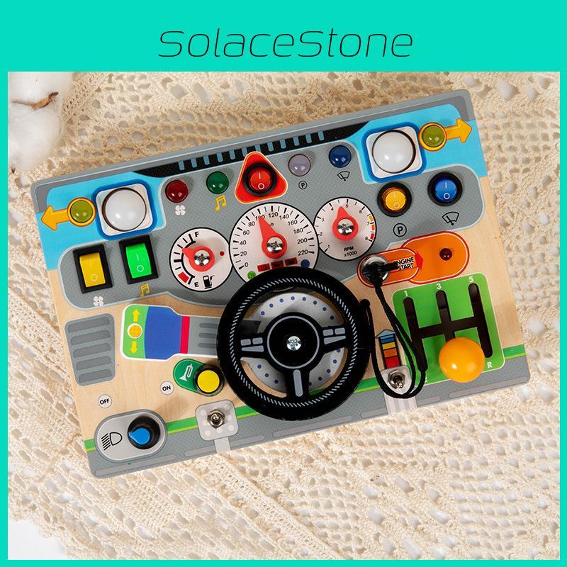 Wooden Toddlers Busy Board Learning Toy Game With Electronic Wheel Steering