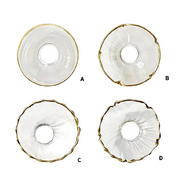 Set of 6 Clear Glass Bobeches for Candlestick Holders Candle Accessories with Golden Rimmed Wax Drips Catchers Rings Protectors