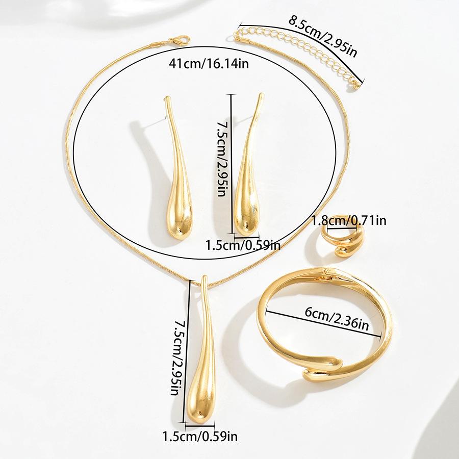 Women's Jewelry Necklace Set Geometric Water Drop Design Glossy Bracelet Ring Premium Earrings Women
