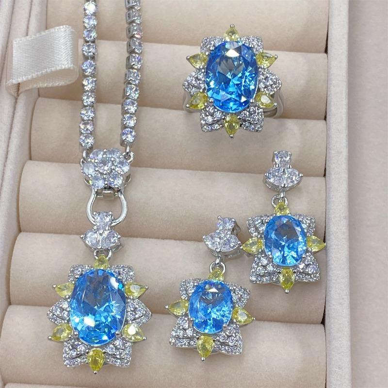 

SACE GEMS классический медный сплав циркон кольцо серьги кулон ожерелье ювелирные наборы подарки для свадебной вечеринки Open синий
