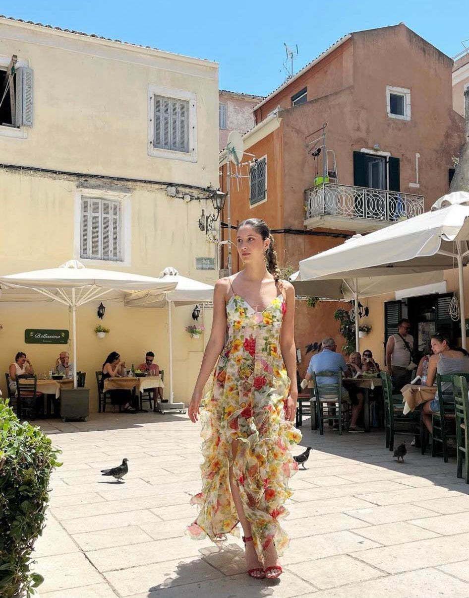 

Вечірня феєрична сукня без бретелей із шифоновим принтом 2024 року – жіноча європейська та американська мода весна/літо