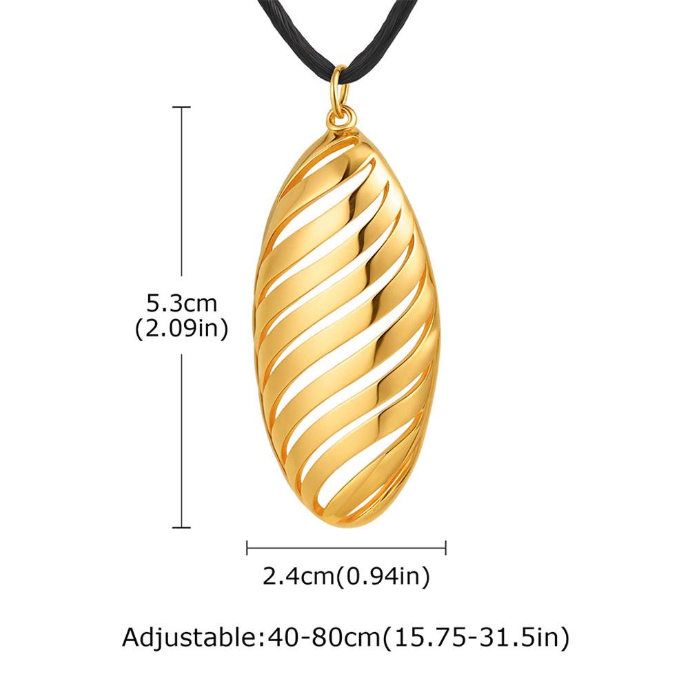 1Pc Women Universal Adjustable Long Black Cord Metal Pendant Necklace Stainless Steel Geometric Oval Necklace Jewelry Accessory